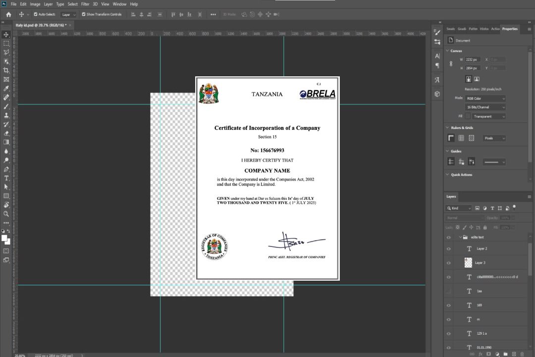 Modèle Word et PDF de certificat de constitution de société en Tanzanie template Modèle Word et PDF de certificat de constitution de société en Tanzanie template